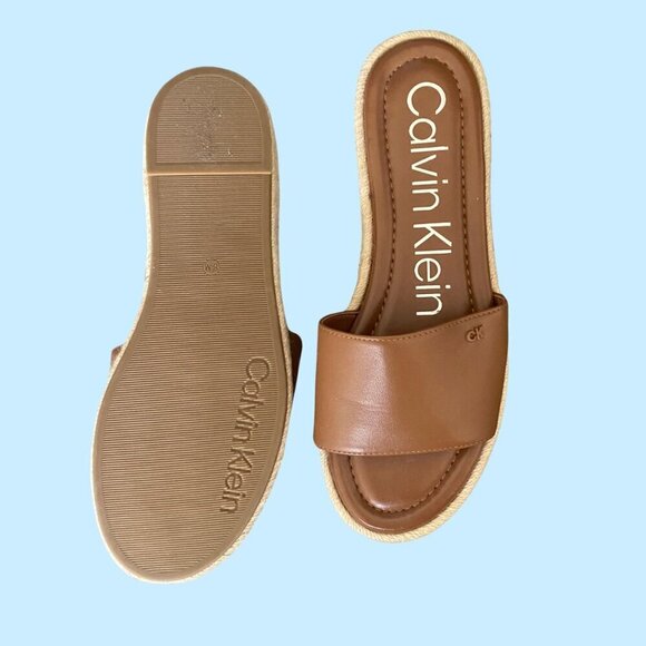 ☀️ Calvin Klein Tan Espadrille Slide Sandals | Size 8.5M | Casual Chic - Picture 6 of 11